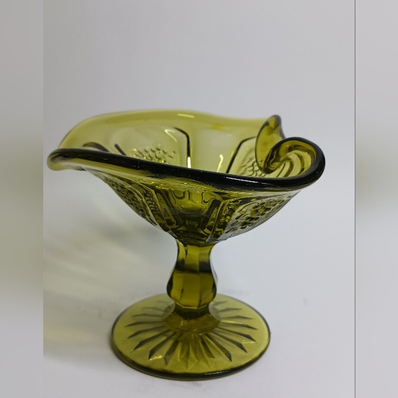 1960 LE Smith Green Glass Grapes Pedestal 4" Compote Dish Round Base - Picture 1 of 8